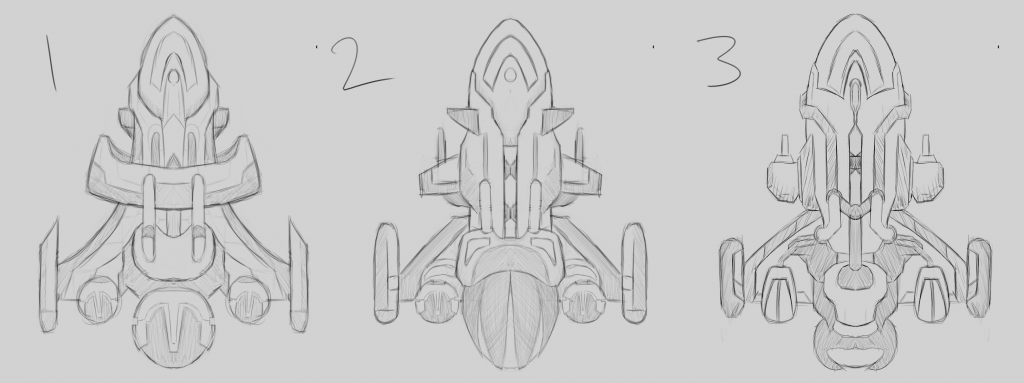 Sketches of the three ship design candidates.